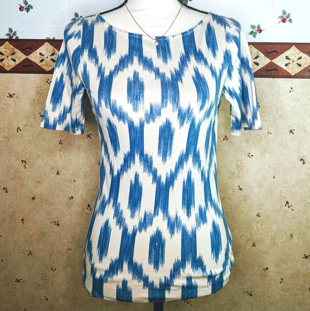 Ralph Lauren Boat Neck 3/4 Sleeve Cotton Blouse